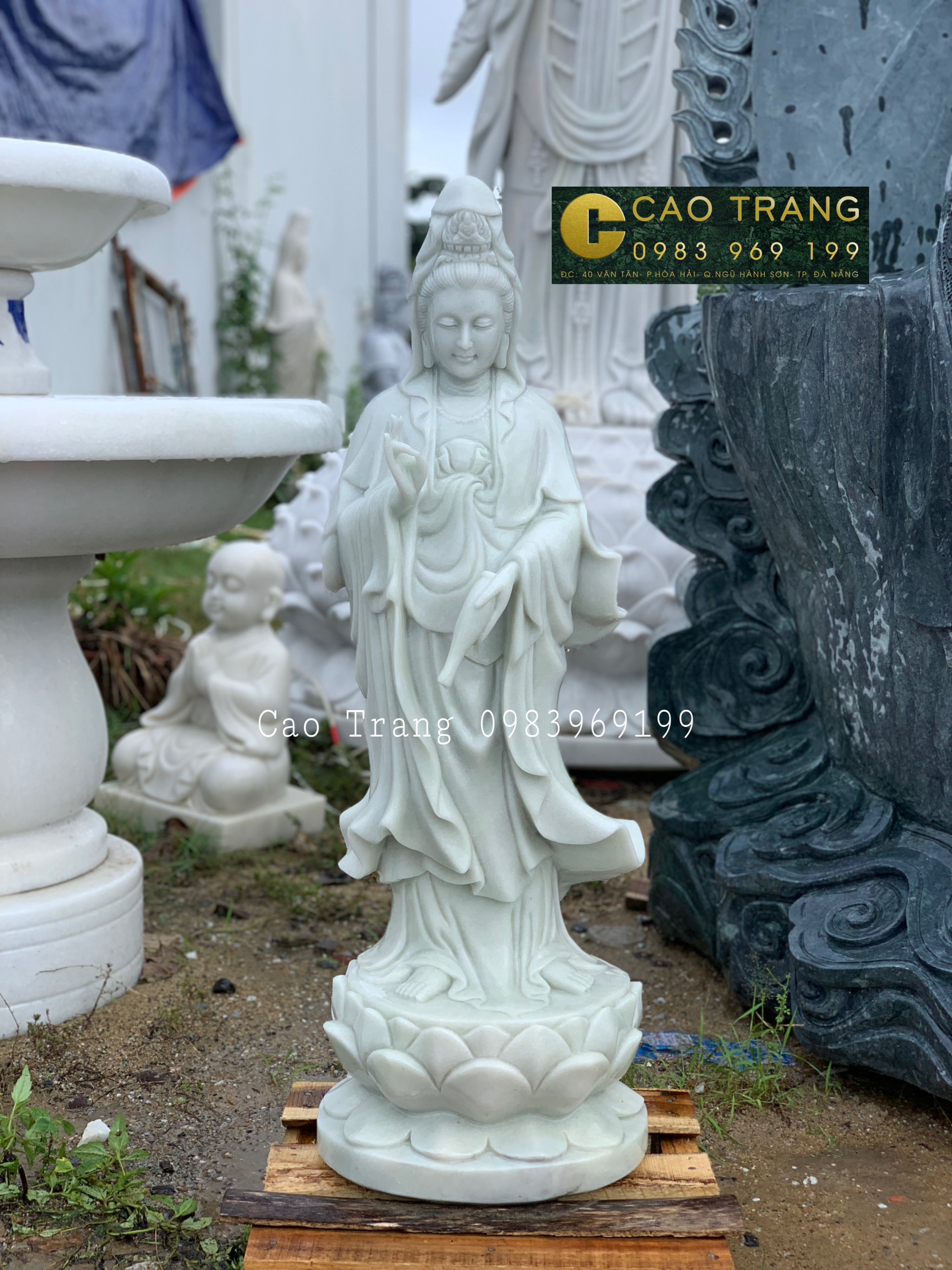 Tượng Phật Quan Âm Bằng Đá Cao 1m