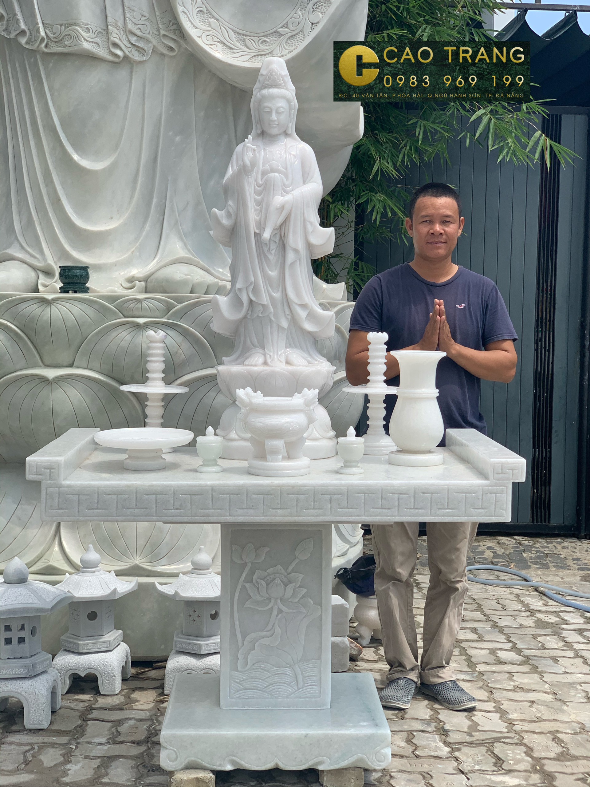 Thỉnh Mua Tượng Phật Quan Âm bằng đá cao 1m