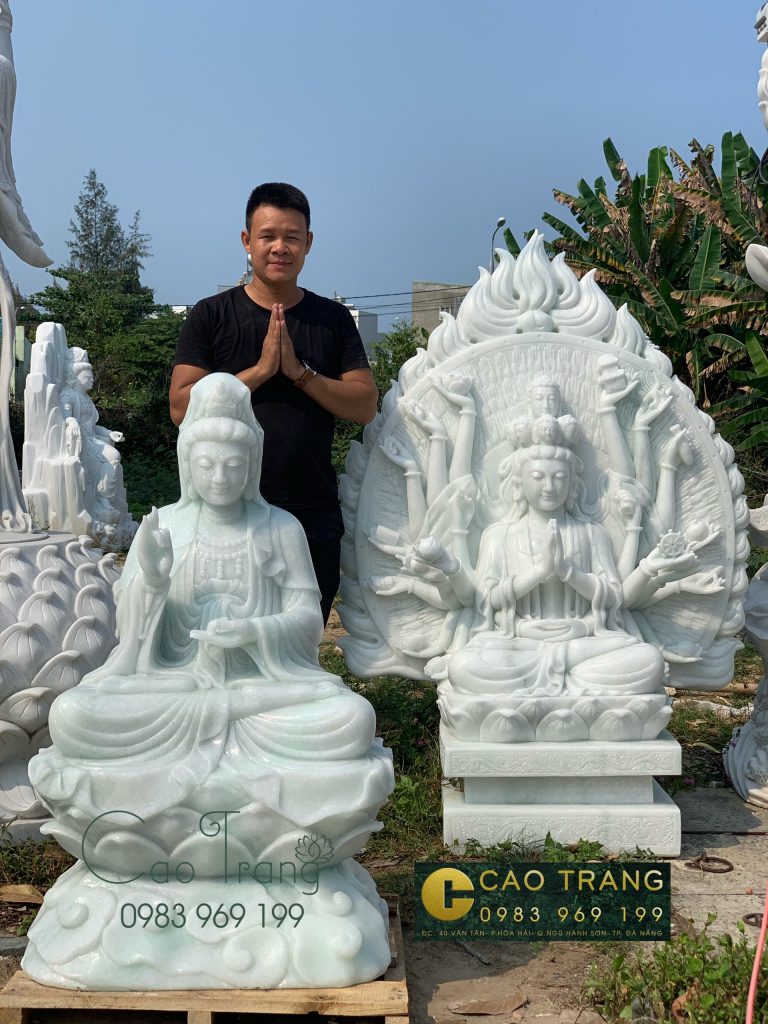 Tượng Phật Quan Âm Ngồi Thiền Trên Đài Sen Bằng Đá Cao 120cm