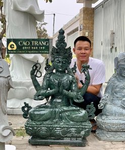 Tượng Quan Âm Tứ Thủ Làm Bằng Đá Xanh Ấn Độ 1m