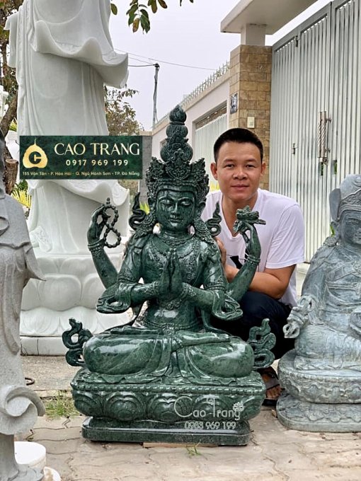 Tượng Quan Âm Tứ Thủ Làm Bằng Đá Xanh Ấn Độ 1m
