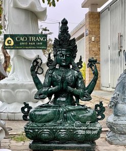 Tượng Quan Âm Tứ Thủ Bằng Đá Xanh Ấn Độ Cao 1m