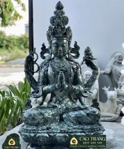 Tượng Quan Âm Tứ Thủ Bằng Đá Xanh Ấn Độ 1m