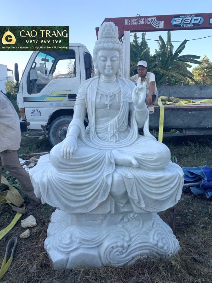 Mẫu Tượng Phật Tự Tại ngồi chế tác tỉ mỉ từ đá cẩm thạch