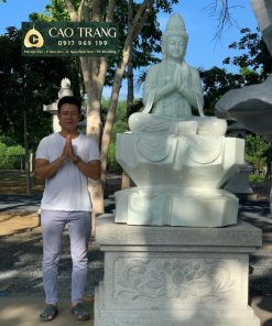 Tượng Phật Tự Tại chắp tay ngồi bằng đá cẩm thạch