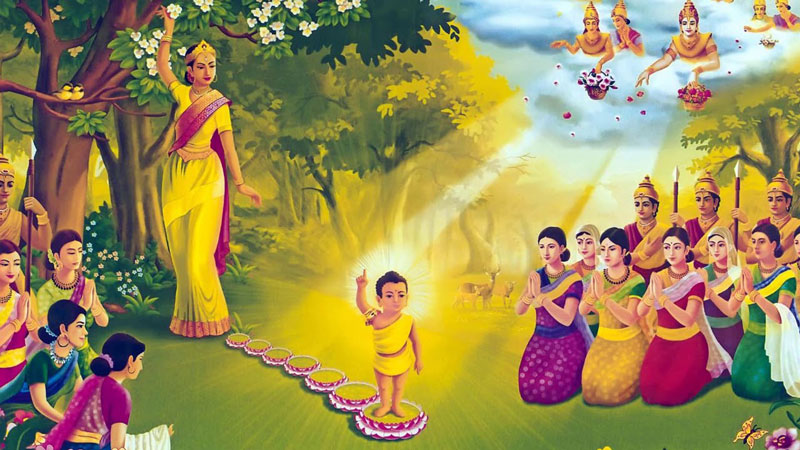 Đức Phật đản sinh bởi hoàng hậu Maya tại vườn Lâm Tỳ Ni
