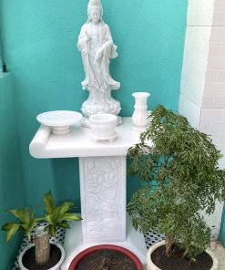 Tượng Mẹ Quan Âm Nhỏ Đứng Trên Đài Sen Bằng Đá Cao 35cm
