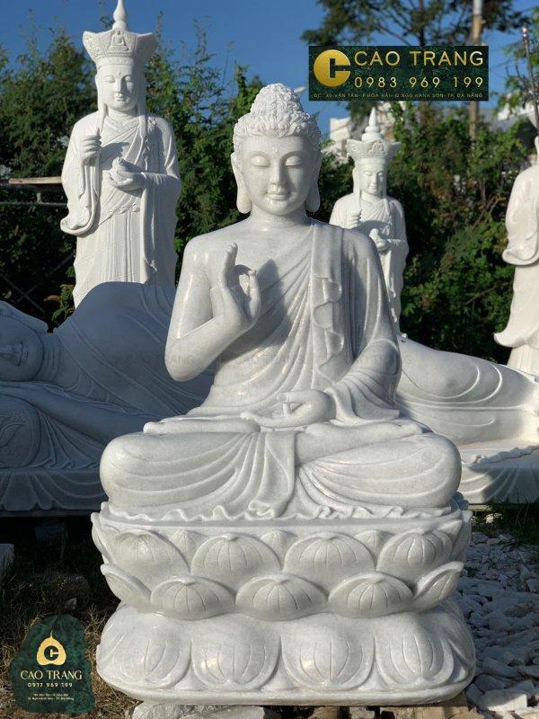 Tượng Phật Thích Ca đẹp nhất tọa thiền đài sen bằng đá trắng