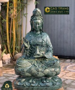 Hình ảnh tượng Bồ Tát Quan Âm ngồi thiền bằng đá xanh Ấn Độ