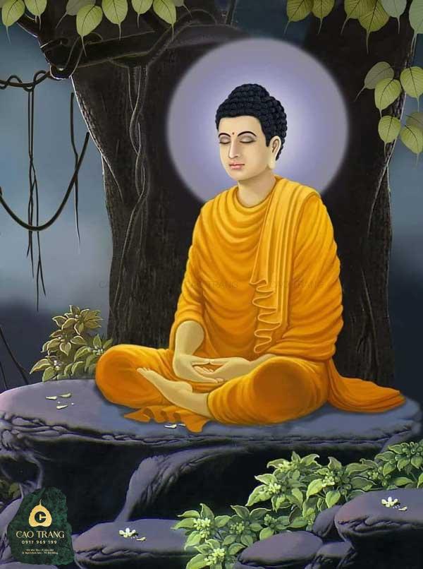 Tranh Phật A Di Đà Vẽ Màu Cổ Điển Pháp Tướng Trang Nghiêm