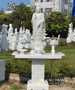 Tượng Quan Âm Bồ Tát đứng cao 1,2m đá cẩm thạch trắng