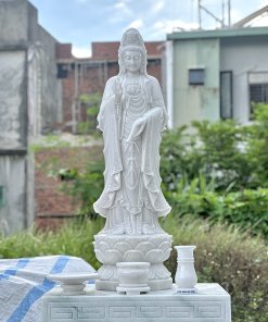 Tượng Quan Âm Bồ Tát đứng cao 1,2m đá cẩm thạch trắng
