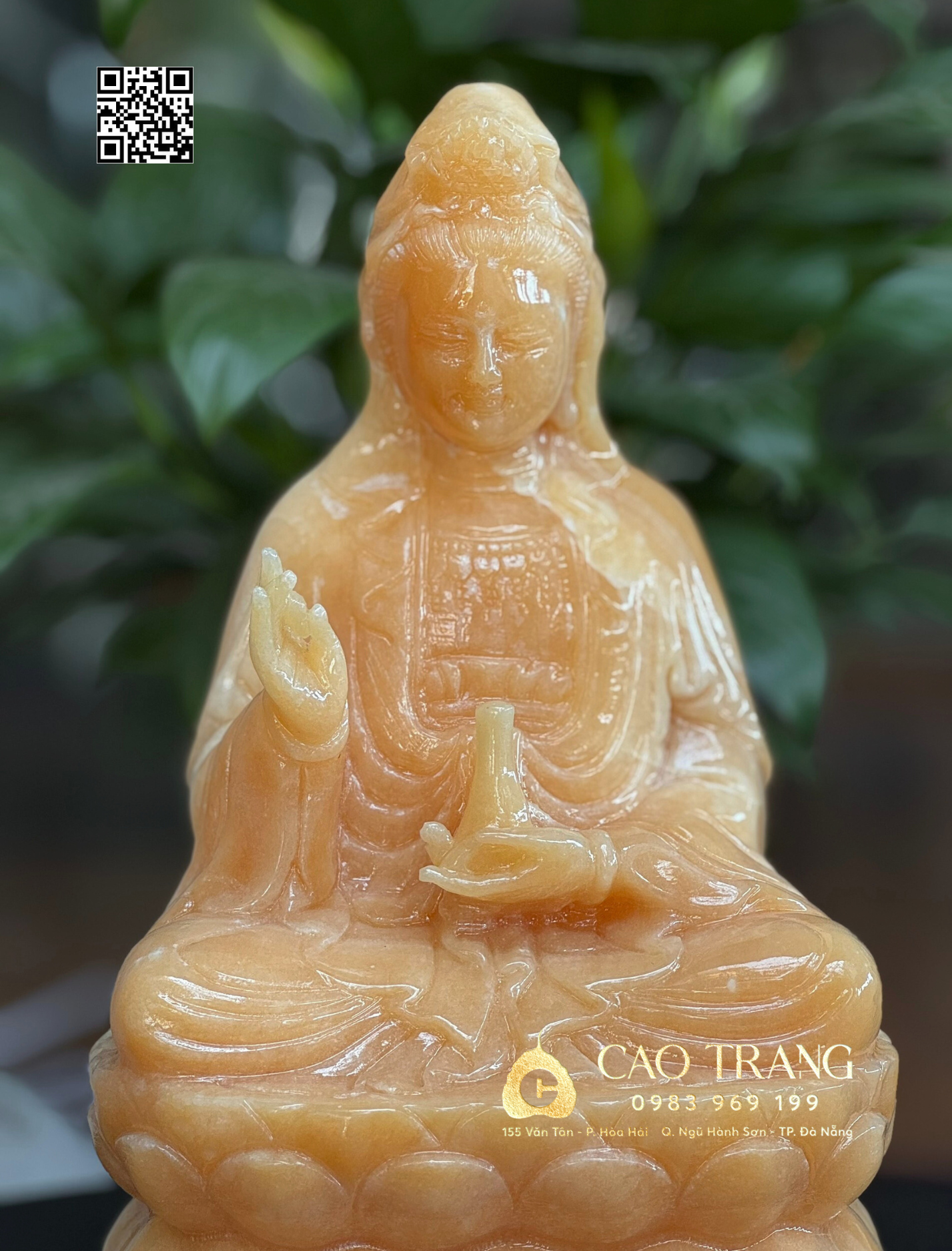 Tượng Quan Âm Bồ Tát Ngồi Cao 30cm Đá Ngọc Hoàng Long (QANL0030)