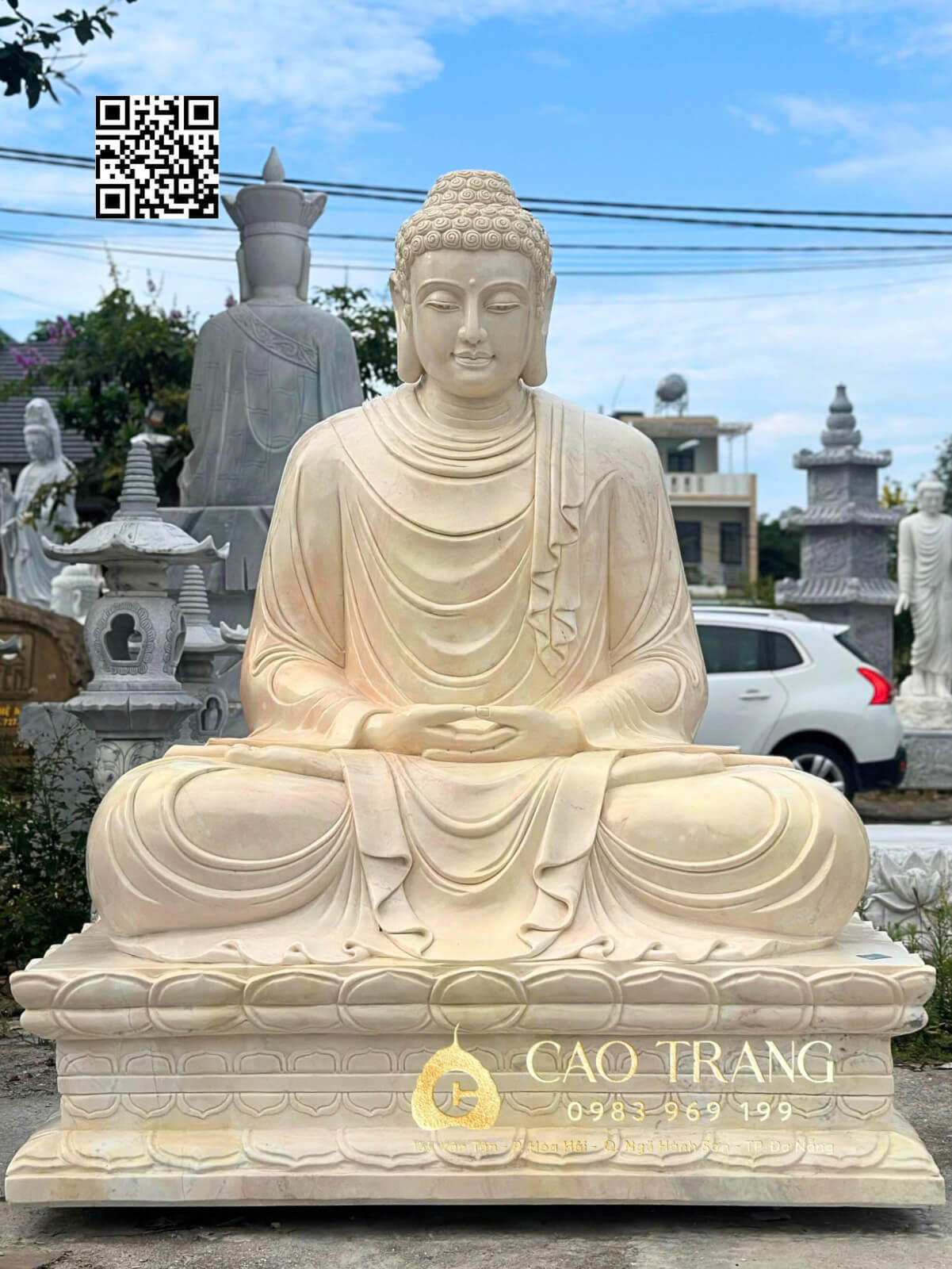 Tượng Phật Thích Ca đá vàng tọa thiền cao 2m” 6 Tượng Phật Thích Ca đá vàng tọa thiền cao 2m